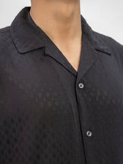 Black Dobby Structured Half Sleeve Cuban Collar Shirt