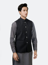 Black Embossed Floral Pattern Waistcoat