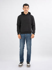 Black Embroidered Relaxed Fit Hoodie
