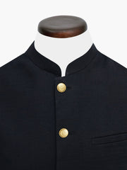 Black Linen Blended Waistcoat With Golden Buttons - Sartoria