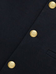 Black Linen Blended Waistcoat With Golden Buttons - Sartoria