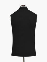 Black Linen Blended Waistcoat With Golden Buttons - Sartoria