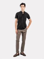 Black Mao Collar Pique Polo