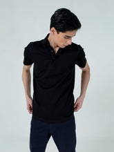 Black Pique Polo With Cutaway Collar