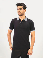 Black Polo With Sporty Jacquard Collar