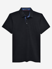 Black Self Collar Polo With Contrasting Detailing