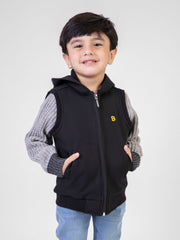 Black Sleeveless Casual Zipper Jacket With Hood
