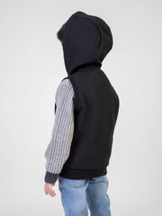 Black Sleeveless Casual Zipper Jacket With Hood
