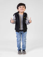 Black Sleeveless Casual Zipper Jacket With Hood