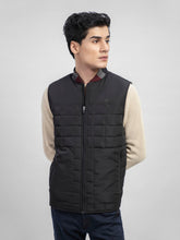Black Sleeveless Quilted Vest With Sporty Baseball Collar