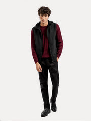 Black Sleeveless Zipper Jacket With Hoodie