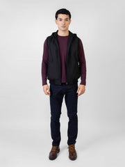 Black Sleeveless Zipper Jacket With Hoodie