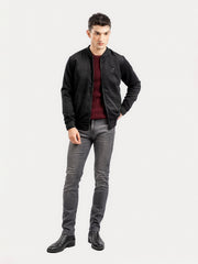 Black Two Tone Light Weight Wool Bomber Jacket