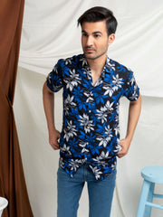 Black & Blue Viscose Printed Half Sleeve Shirt