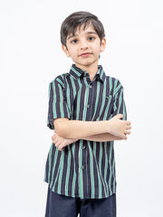 Black & Green Bold Striped Half Sleeve Casual Shirt