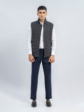 Black & Grey Structured Wool Blended Sleeveless Quilted Jacket