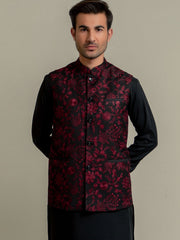 Black & Maroon Embroidered Sartoria Waistcoat