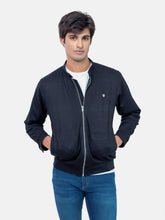 Black & Navy Wool Blended Harrington Jacket