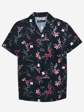 Black & Pink Floral Printed Cuban Collar Shirt