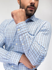 Blue & Brown Formal Check Shirt