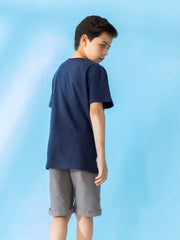 Blue Casual T-Shirt With Striped Detailing