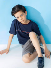 Blue Casual T-Shirt With Striped Detailing