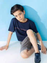 Blue Casual T-Shirt With Striped Detailing