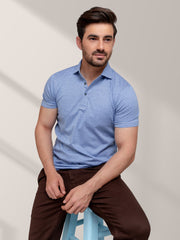 Blue Dobby Mercerized Polo Shirt