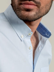Blue Fine Striped Shirt With Detailing