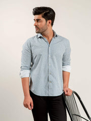 Blue Geo Printed Shirt With Shallow Collar