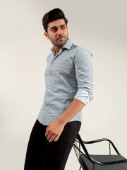 Blue Geo Printed Shirt With Shallow Collar
