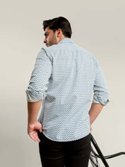 Blue Geo Printed Shirt With Shallow Collar