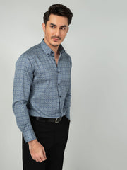 Blue Geometric Motif Printed Shirt