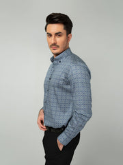 Blue Geometric Motif Printed Shirt