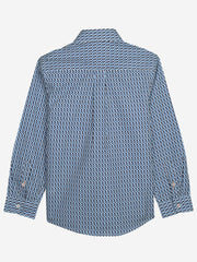 Blue Geometric Pattern Casual Long Sleeve Shirt