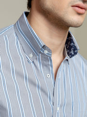 Blue & Grey Striped Shirt