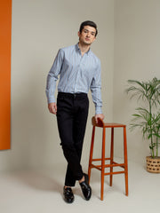 Blue & Grey Striped Shirt