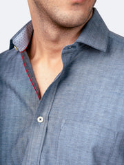 Blue Herringbone Pattern Formal Shirt