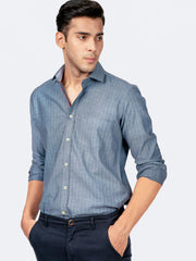 Blue Herringbone Pattern Formal Shirt