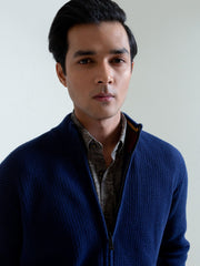 Blue Knitted Chunky Textured Zipper
