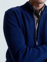 Blue Knitted Chunky Textured Zipper