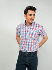Blue & Red Gingham Half Sleeve Shirt