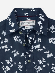 Blue & White Floral Printed Casual Shirt