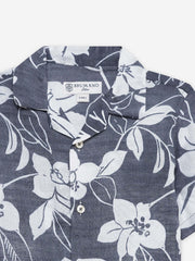 Blue Bold Floral Printed Cuban Collar Shirt - Junior
