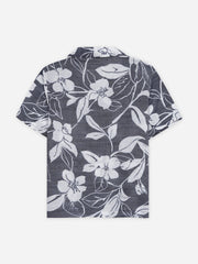 Blue Bold Floral Printed Cuban Collar Shirt - Junior