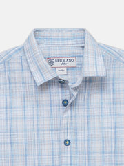 Blue Checkered Seersucked Half Sleeve Shirt - Junior