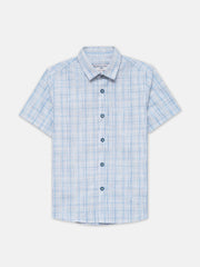 Blue Checkered Seersucked Half Sleeve Shirt - Junior
