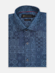 Blue Geometric Printed Slim Fit Shirt