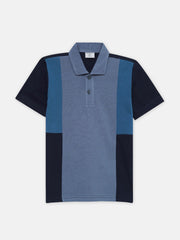 Blue & Grey Contrast Panel Pique Polo - Junior