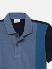 Blue & Grey Contrast Panel Pique Polo - Junior